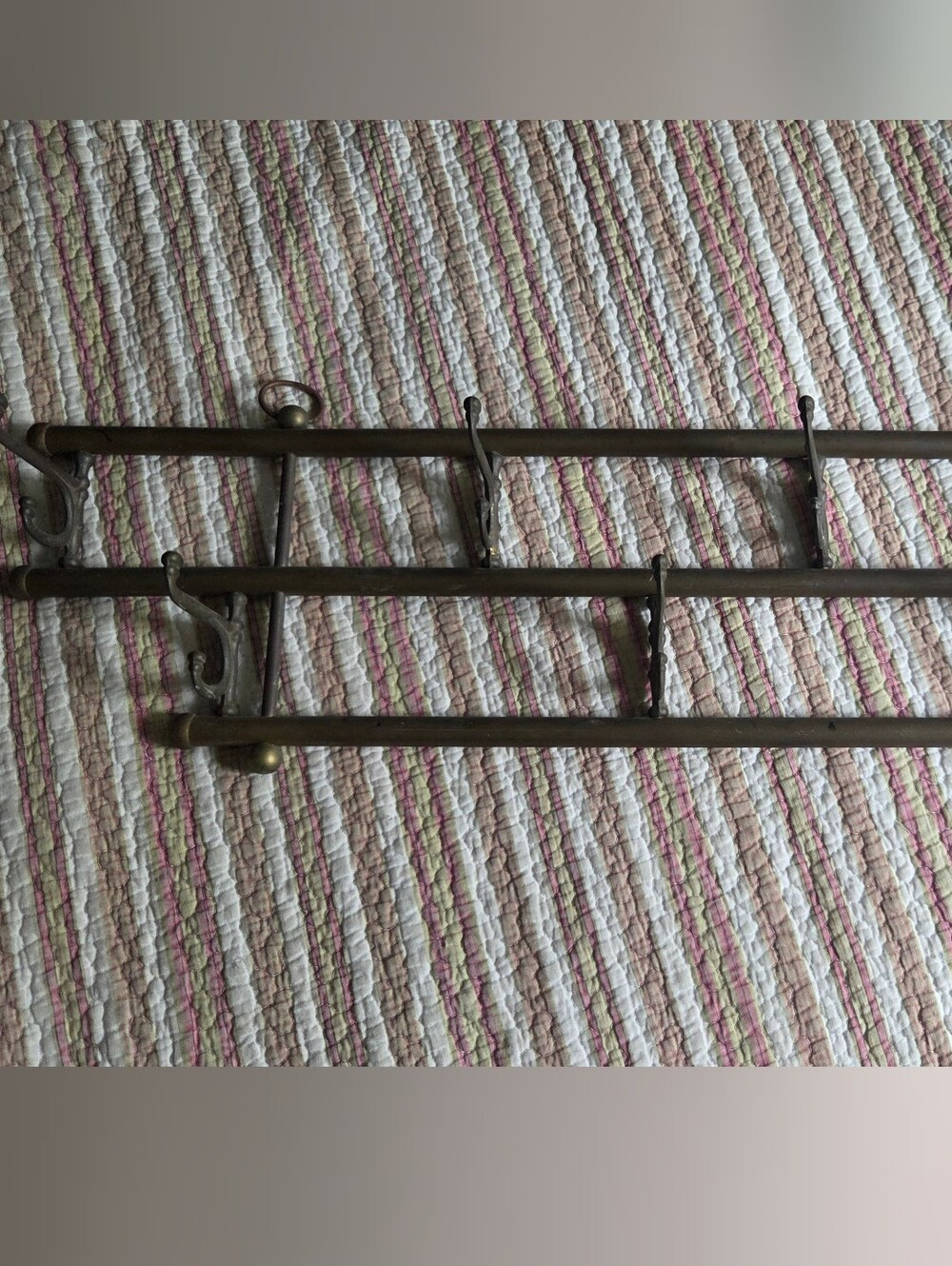 Vintage Brass Wall Rack with Hooks